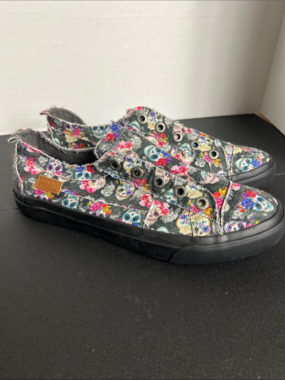 Blowfish Malibu Black Floral Skull Slip-On Sneakers